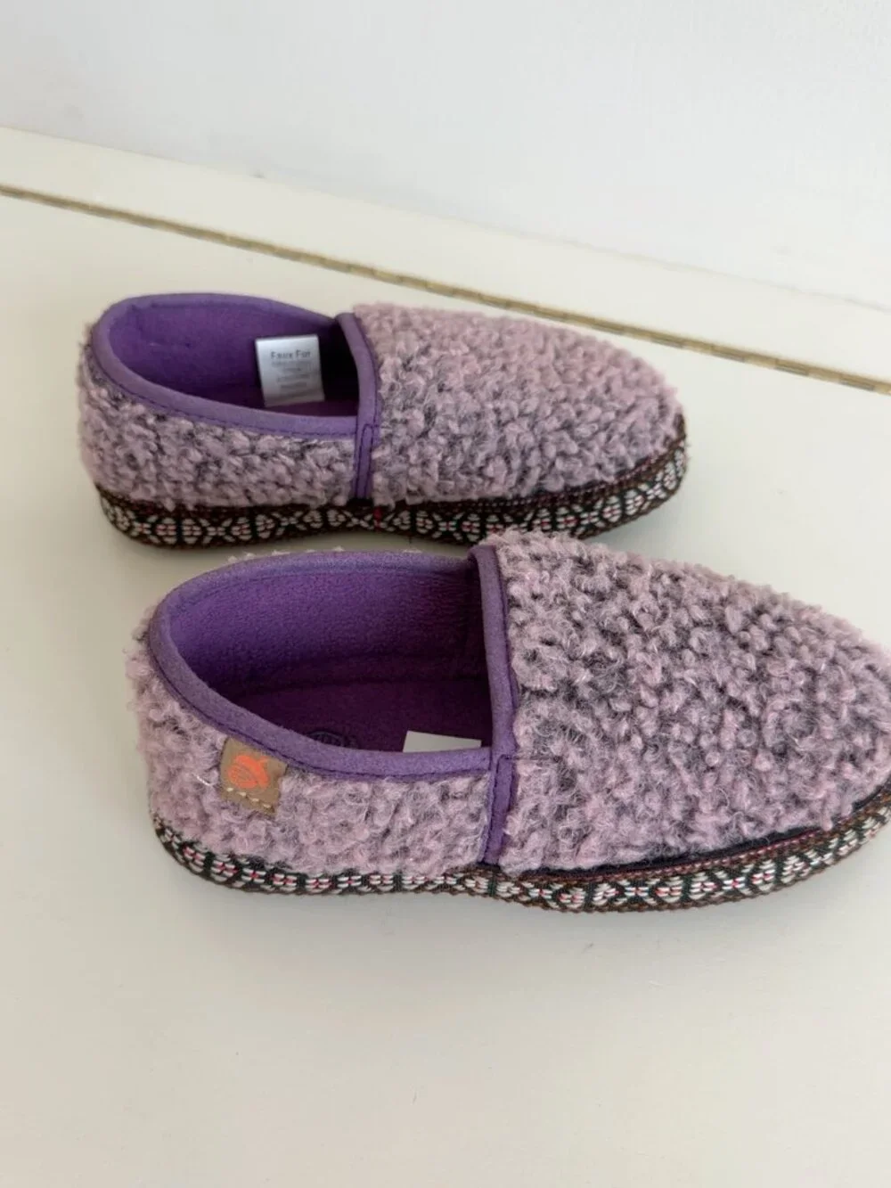 Acorn Kids Size 12-13 Purple Boucle Fleece Cozy Slippers